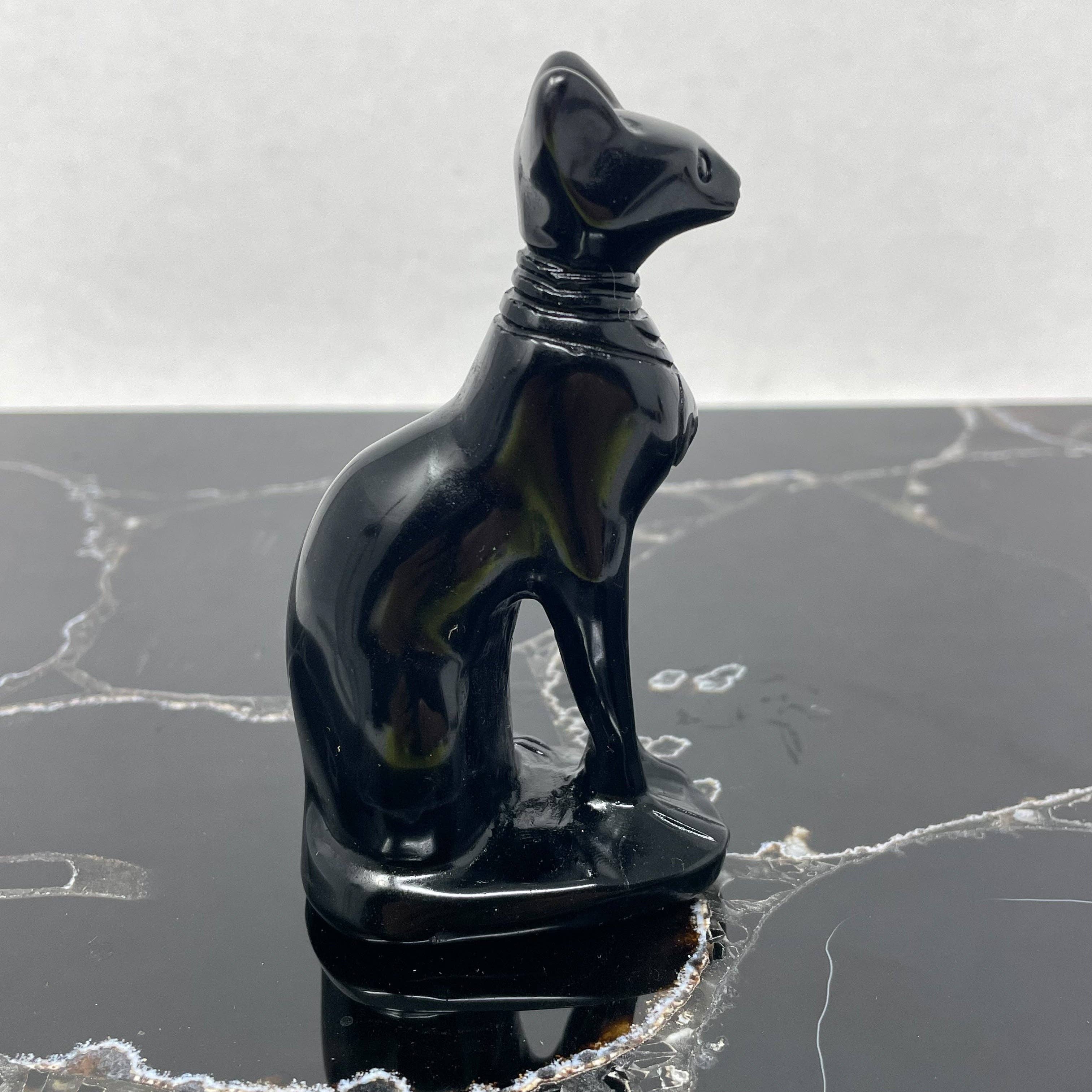 Obsidian Sphynx Cat Carving