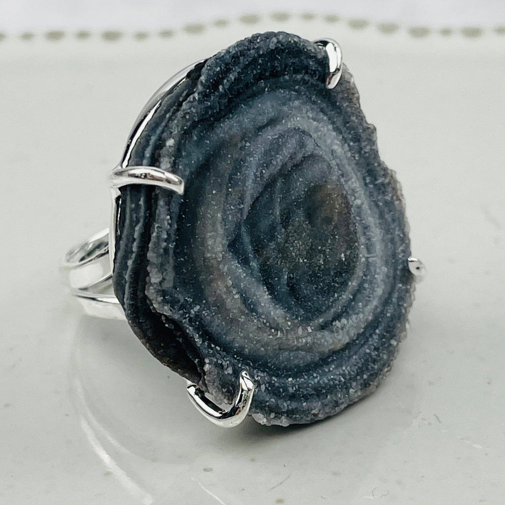 Chalcedony Galaxy Druzy Adjustable Crystal Ring - Silver or Gold