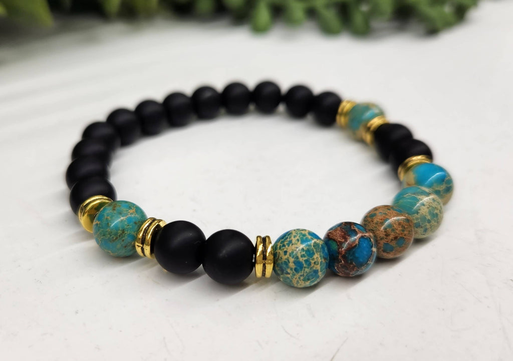 CALMNESS -  Imperial Jasper (Ocean)/Obsidian Bracelet 8MM