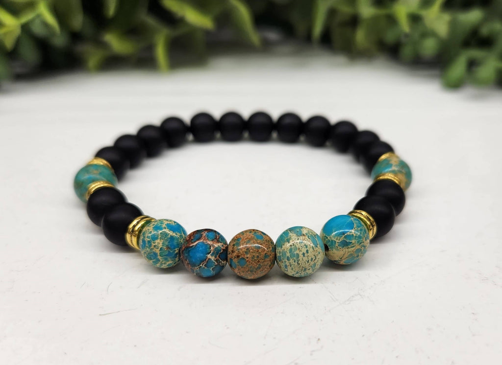 CALMNESS -  Imperial Jasper (Ocean)/Obsidian Bracelet 8MM