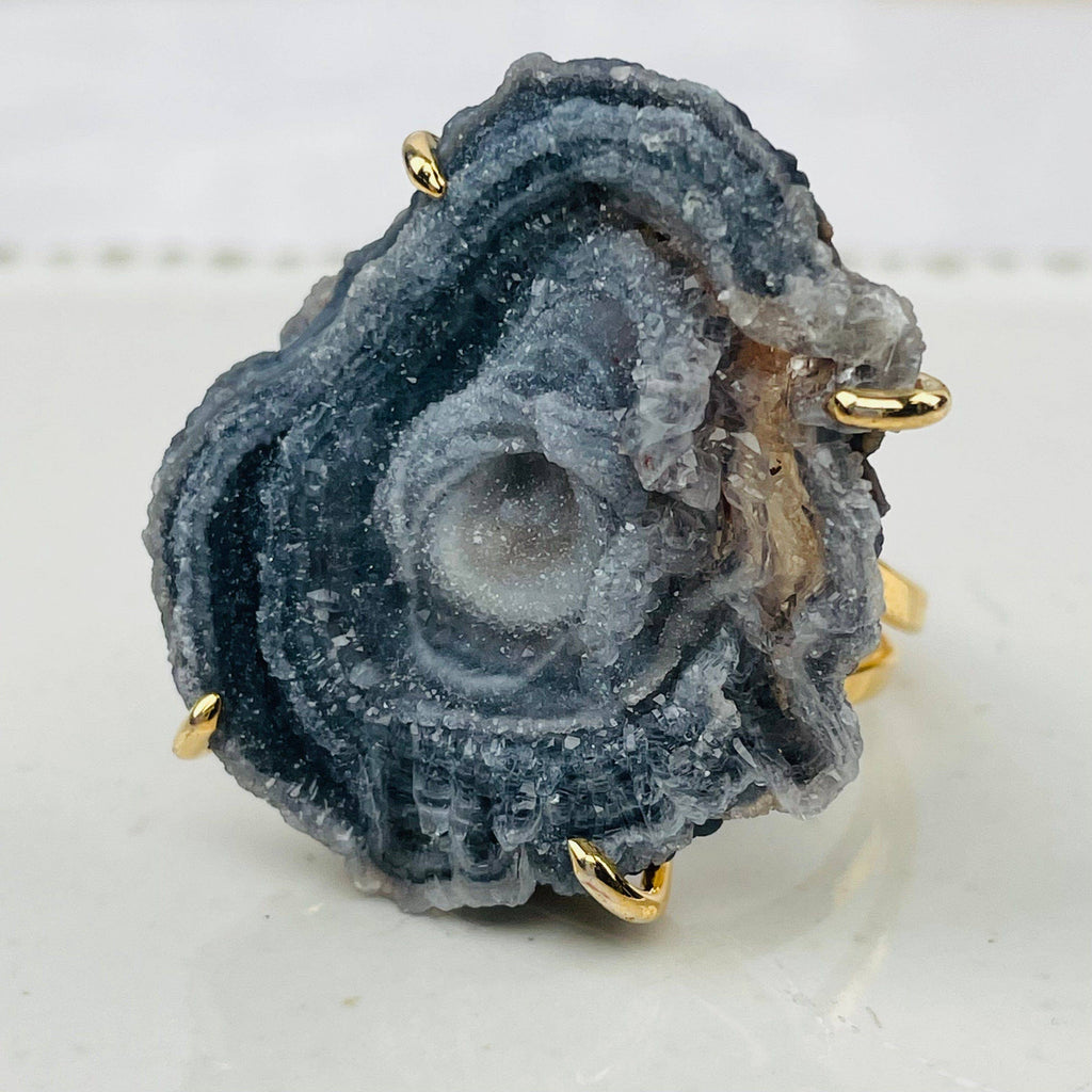 Chalcedony Galaxy Druzy Adjustable Crystal Ring - Silver or Gold