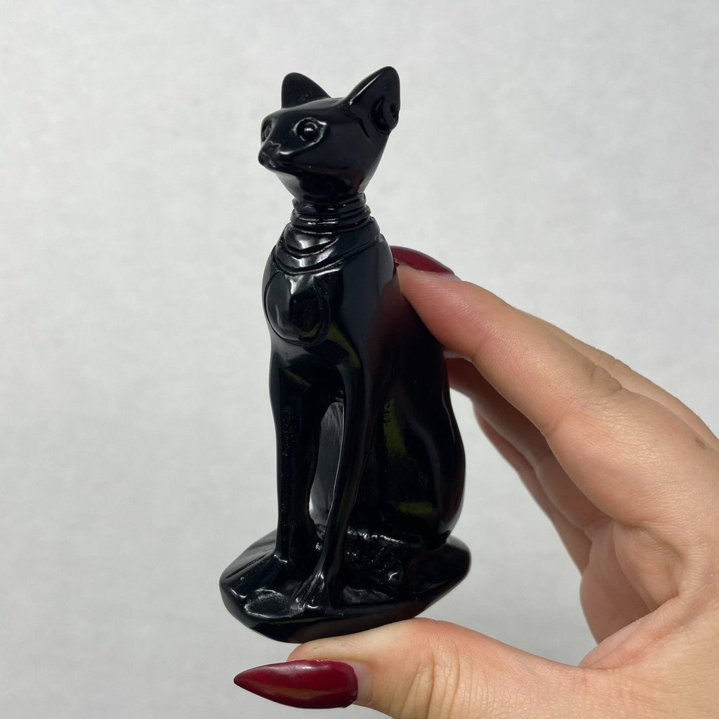 Obsidian Sphynx Cat Carving