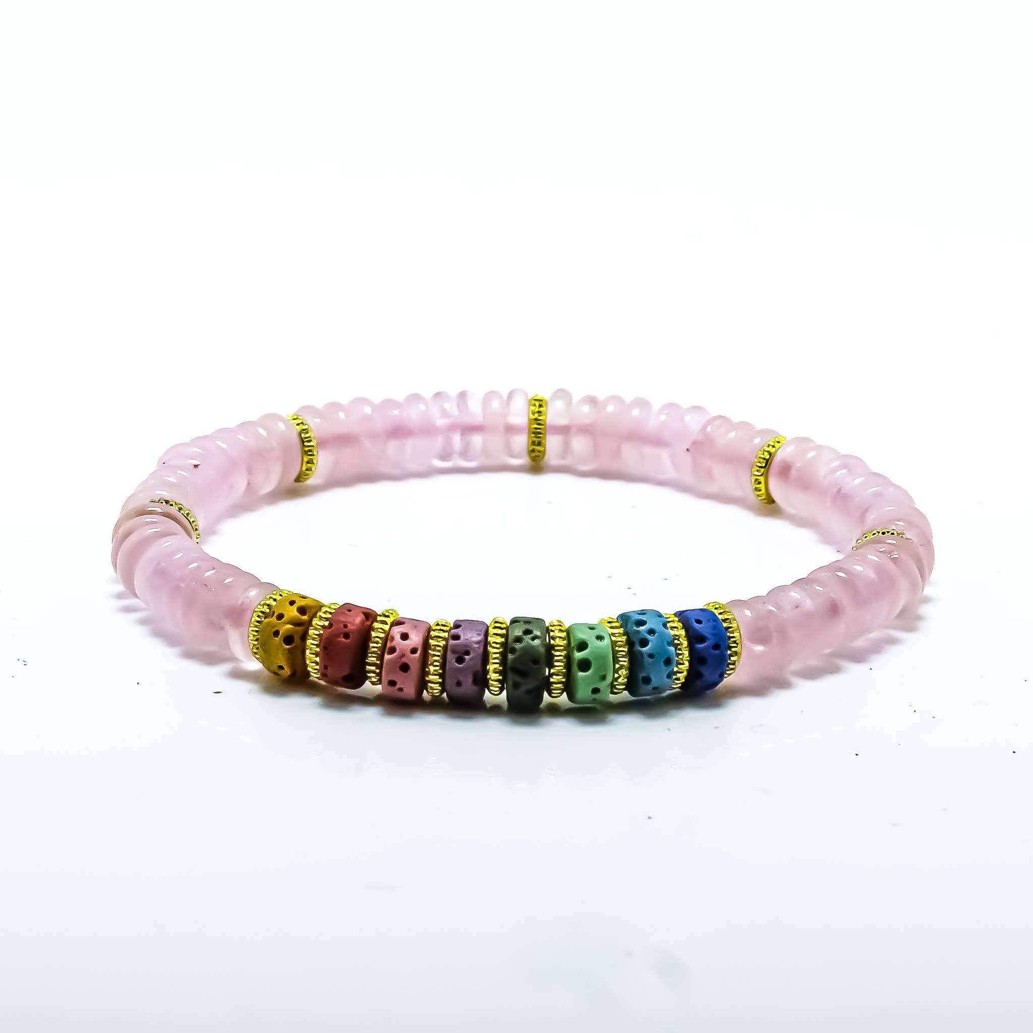 Chakra Rose Quartz Stretch Roundel Bracelet