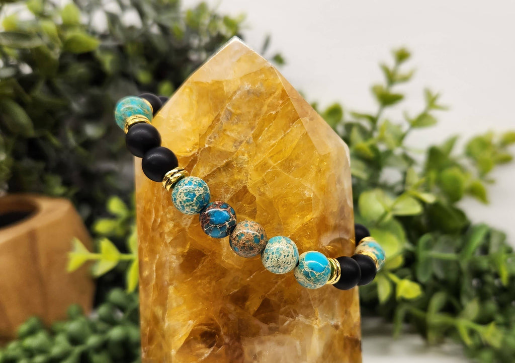 CALMNESS -  Imperial Jasper (Ocean)/Obsidian Bracelet 8MM
