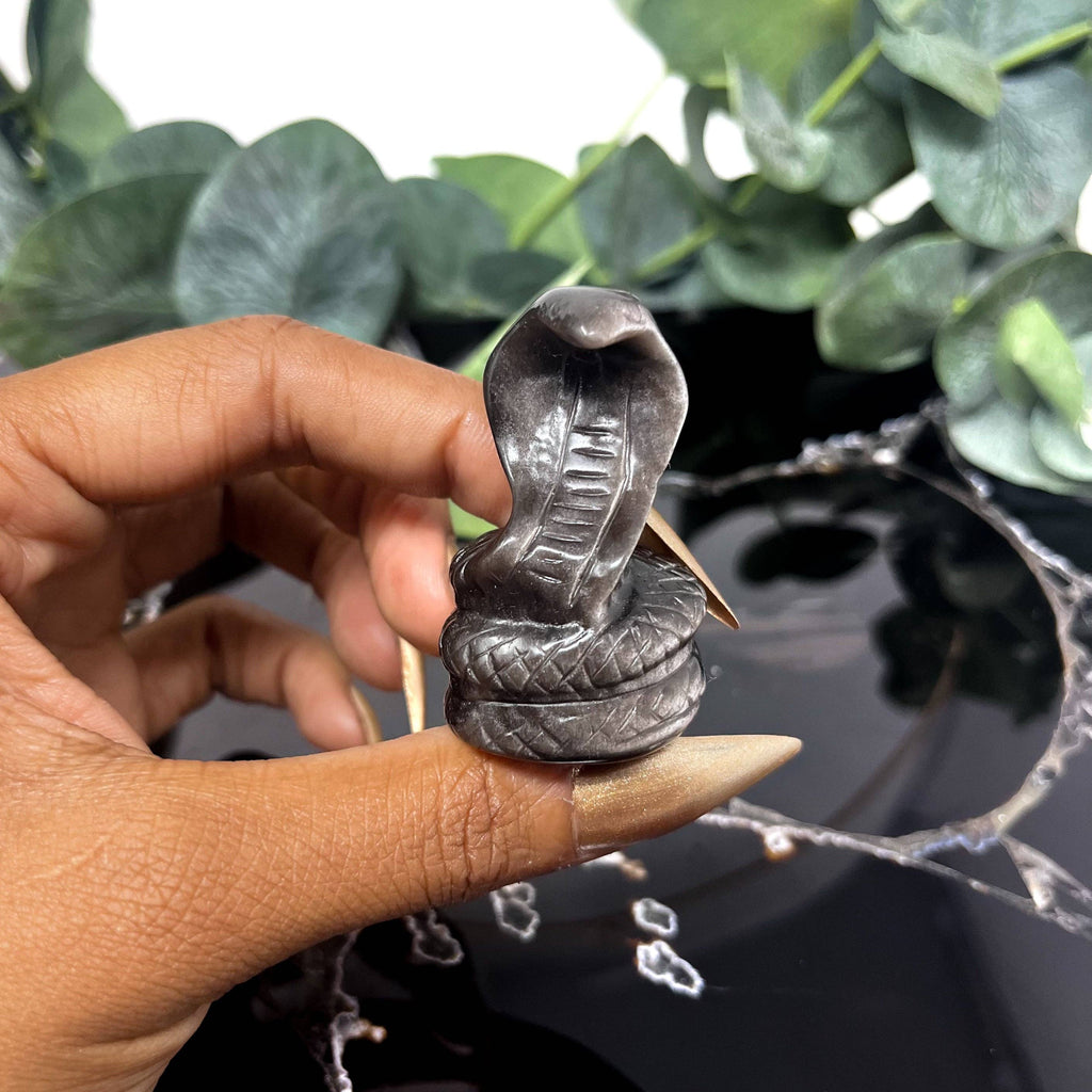 Silver Sheen Obsidian Cobra Carving