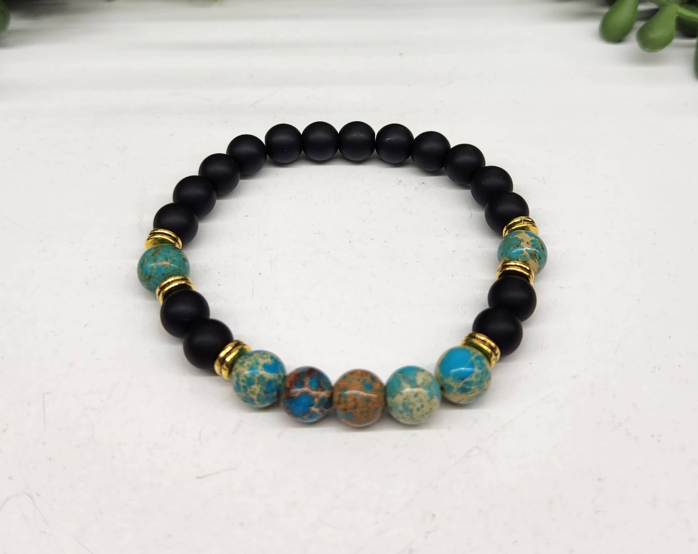 CALMNESS -  Imperial Jasper (Ocean)/Obsidian Bracelet 8MM