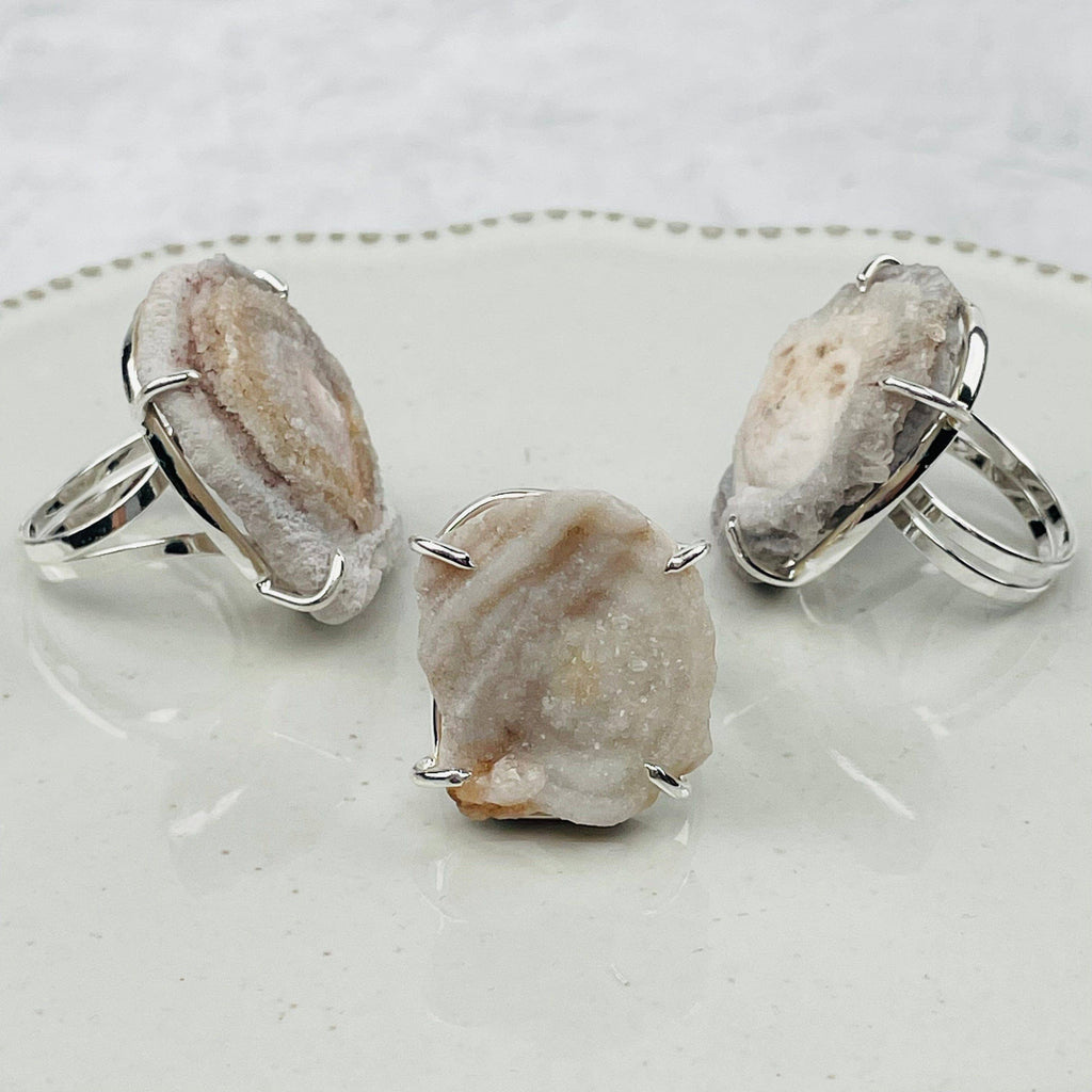 Chalcedony Galaxy Druzy Adjustable Crystal Ring - Silver or Gold