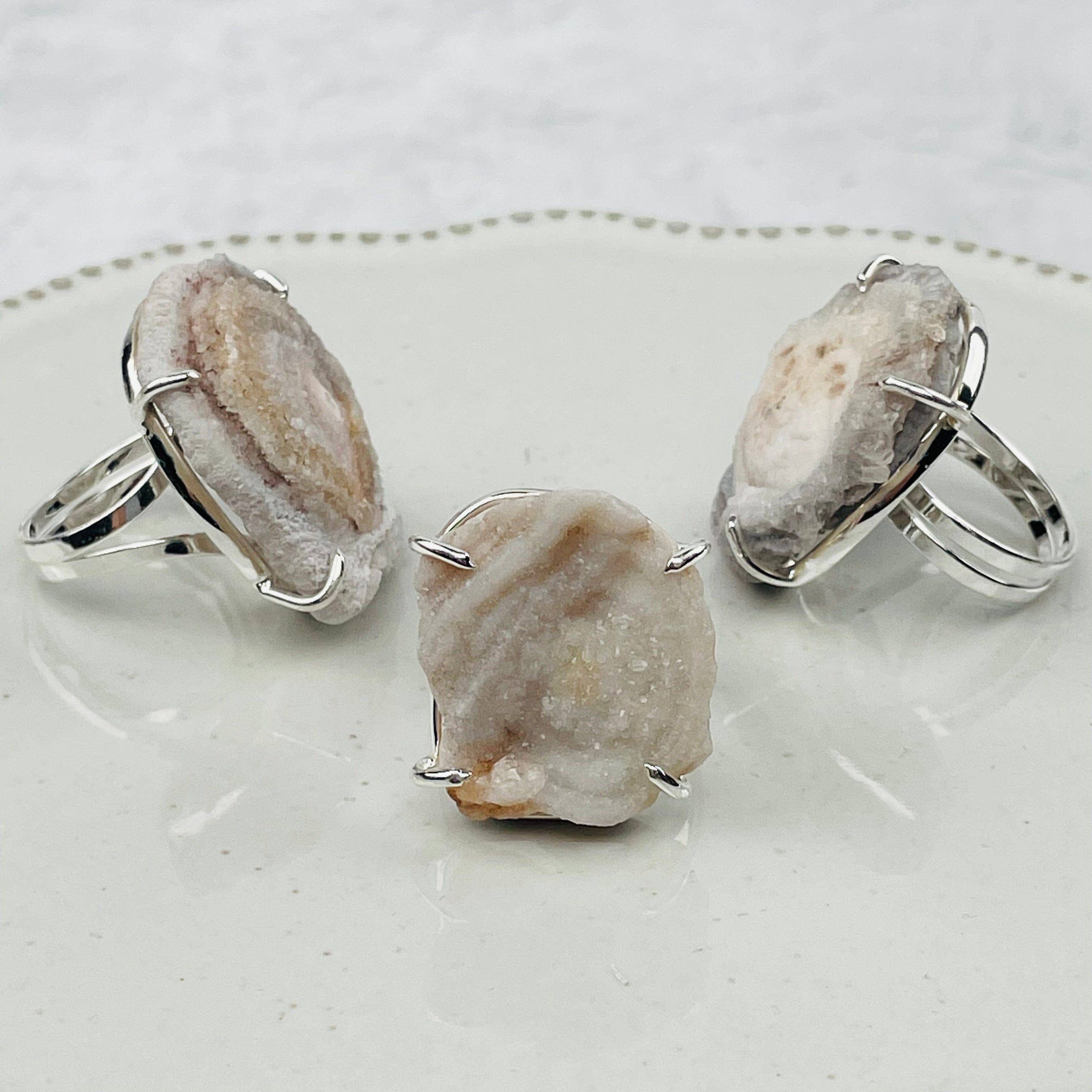 Chalcedony Galaxy Druzy Adjustable Crystal Ring - Silver or Gold