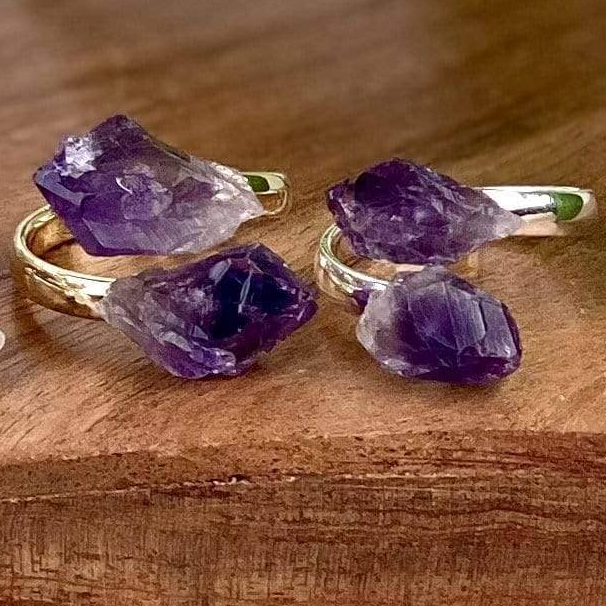 Crystal Quartz Double Point Ring Silver/Gold Electroplated