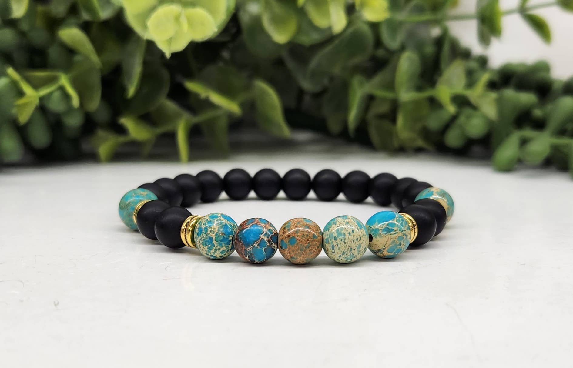 CALMNESS -  Imperial Jasper (Ocean)/Obsidian Bracelet 8MM