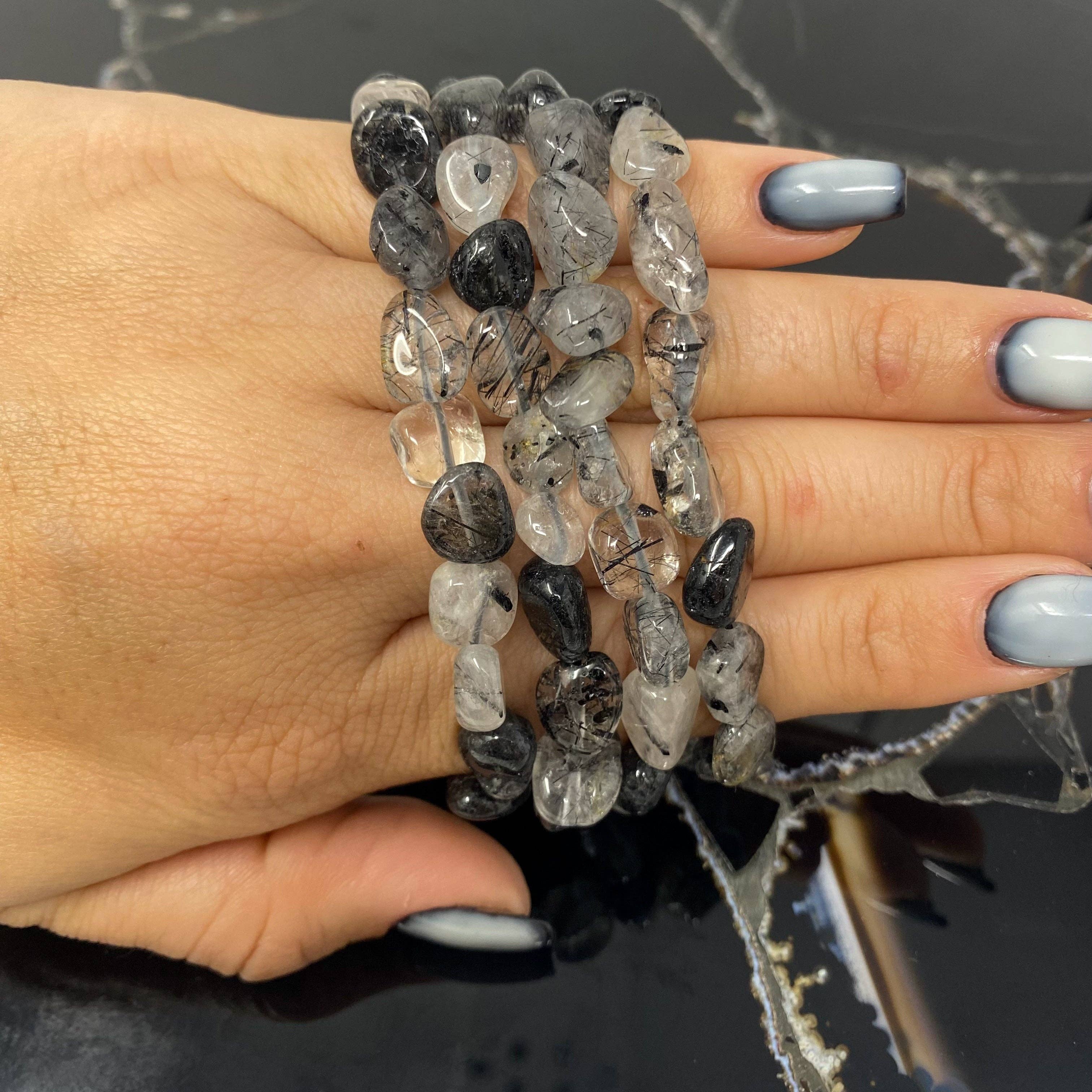 Freeform Black Tourmaline & Quartz  Bracelet